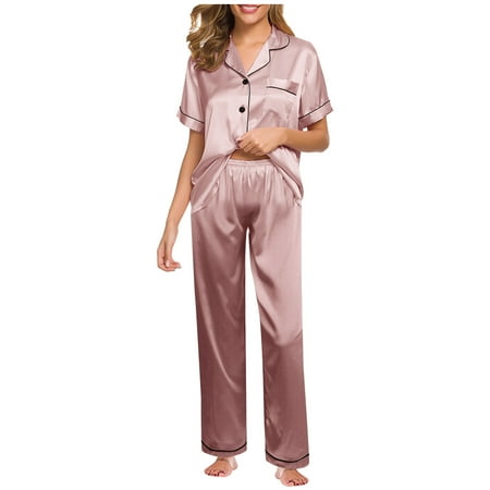 BJUTIR Lingerie For Women Nightgown Pajama Nightwear Lingerie Robe Set New Underwear Suit Satin Pajamas Short Sleeved Tops And Trousers Loose Pajama Sets