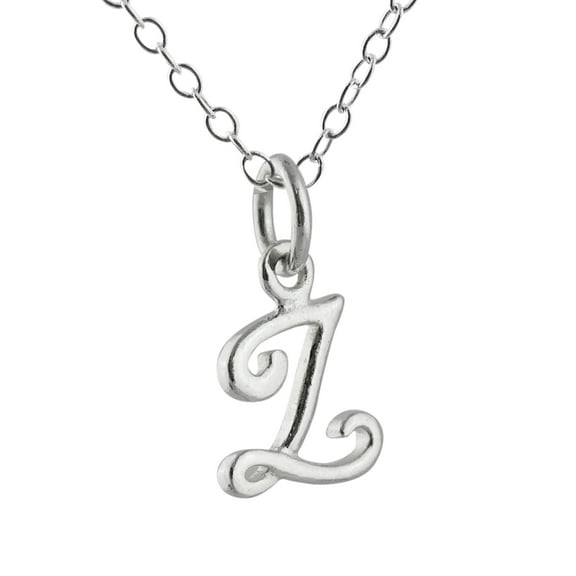 Sterling Silver Tiny Initial Letter Z Charm Necklace, 18" Chain, Cursive Handwriting