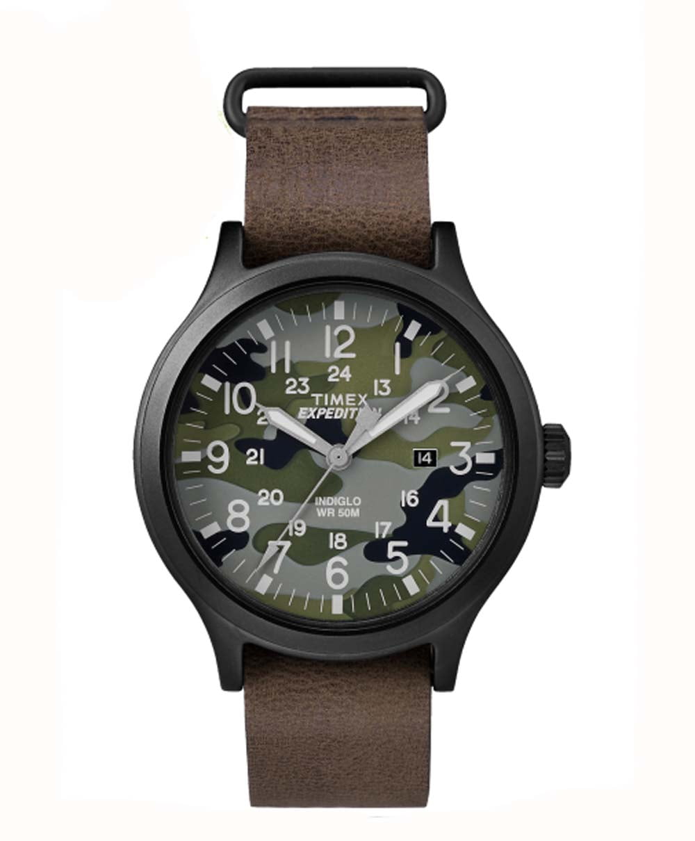 Timex Expedition Scout 43 Camo Dial with Brown Leather Watch by Timex