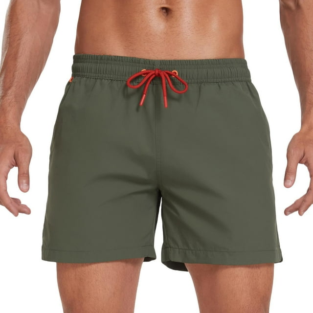 Ceisia Men's Spring/Summer Beach Shorts - Pocket Solid Gift Color Elastic Waistband Drawstring Swimming Trunks