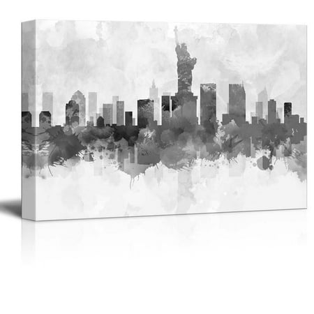 - wall26 Black and White New York City Statue of Liberty with Watercolor Splotches - Canvas Art Home Decor - 16x24 inches