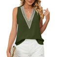 thumbnail image 1 of Camiseta sin mangas de guipur informal con cuello en V profundo, camiseta sin mangas con ribete de encaje para mujer, verano, 1 of 8
