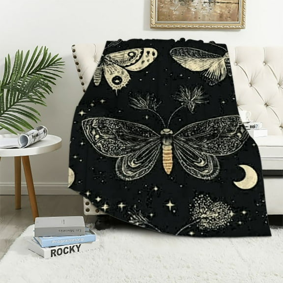 BCIIG Starry Night Firefly Gothic Moths Blanket Butterflies Soft Throw Blankets All Season Warm Lightweight for Bed Sofa Couch 40x50in