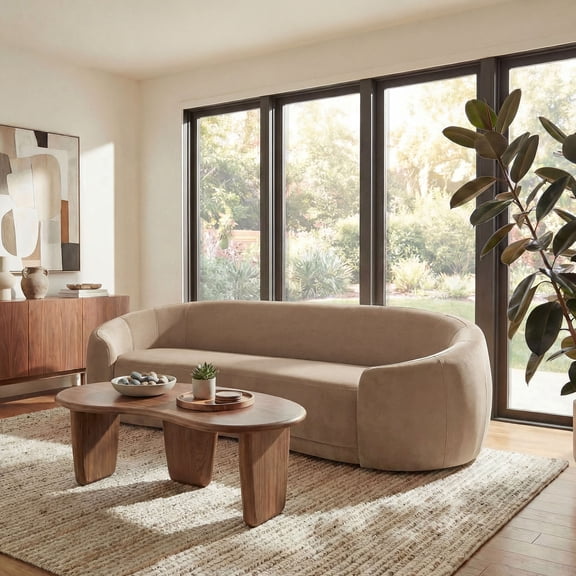 Contessa Curved Performance Velvet Sofa in Taupe