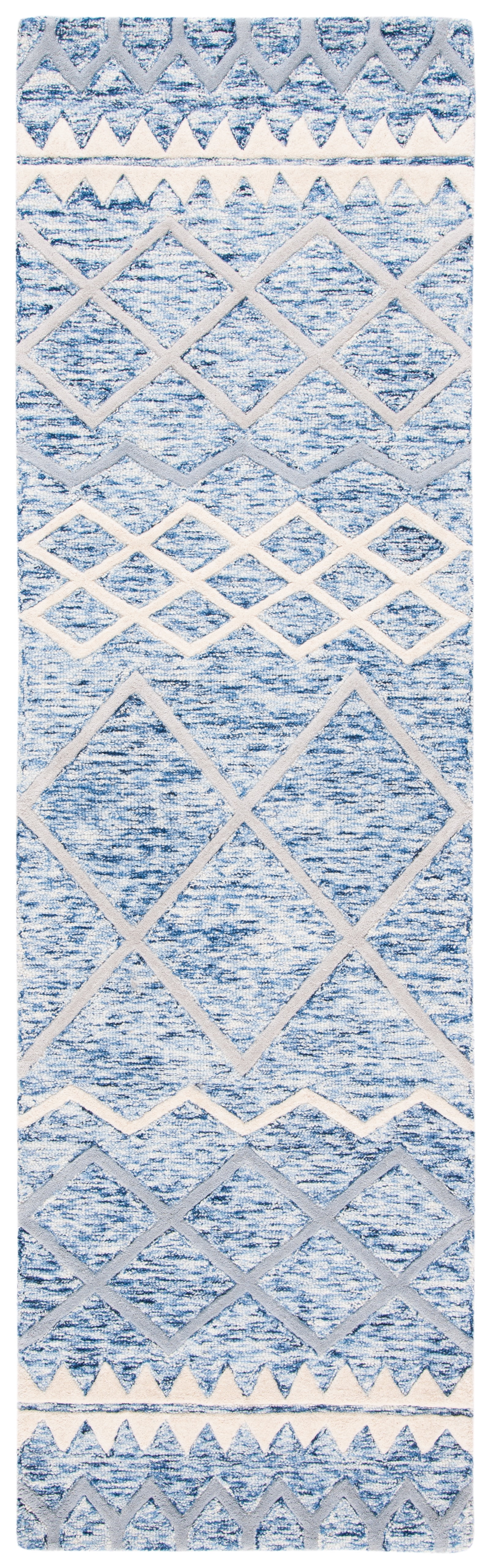 SAFAVIEH Glamour Drew Geometric Chevron Wool Runner Rug, Blue/Ivory, 2'3" x 8'