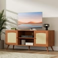 thumbnail image 5 of Brown Rattan TV Stand for 60 Inch TV, Wooden Mid Century Modern Entertainment Center with Natural Rattan Door, Boho Media TV Console for Living Room, 5 of 13