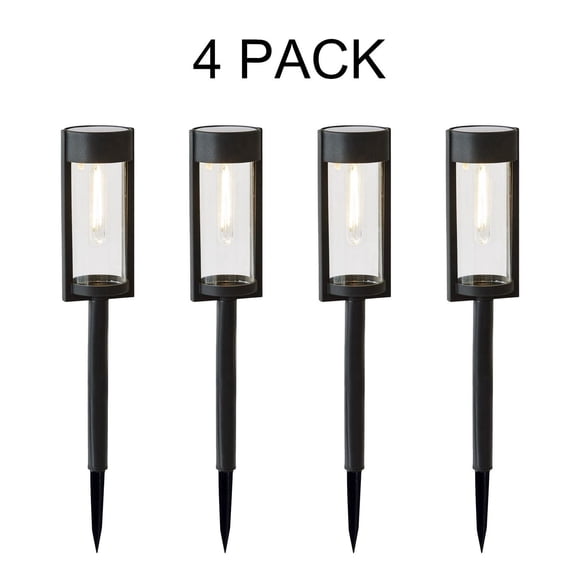 Better Homes & Gardens 15 Lumens Wyatt Solar Powered Black LED Landscape Bollard Path Light Set, 4-Pack