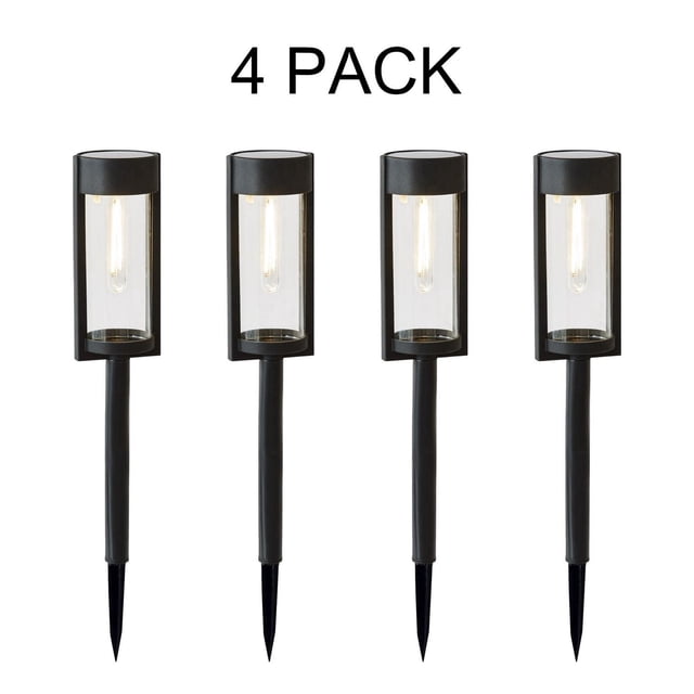 Better Homes & Gardens 15 Lumens Wyatt Solar Powered Black LED Landscape Bollard Path Light Set, 4-Pack