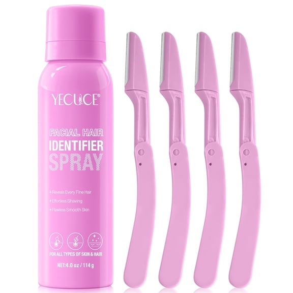 Yecuce Hair Identifier Spray for Face Shaving, Natural, for All Types of Skin & Hair, 4 Razor(Shake Well Before Use)