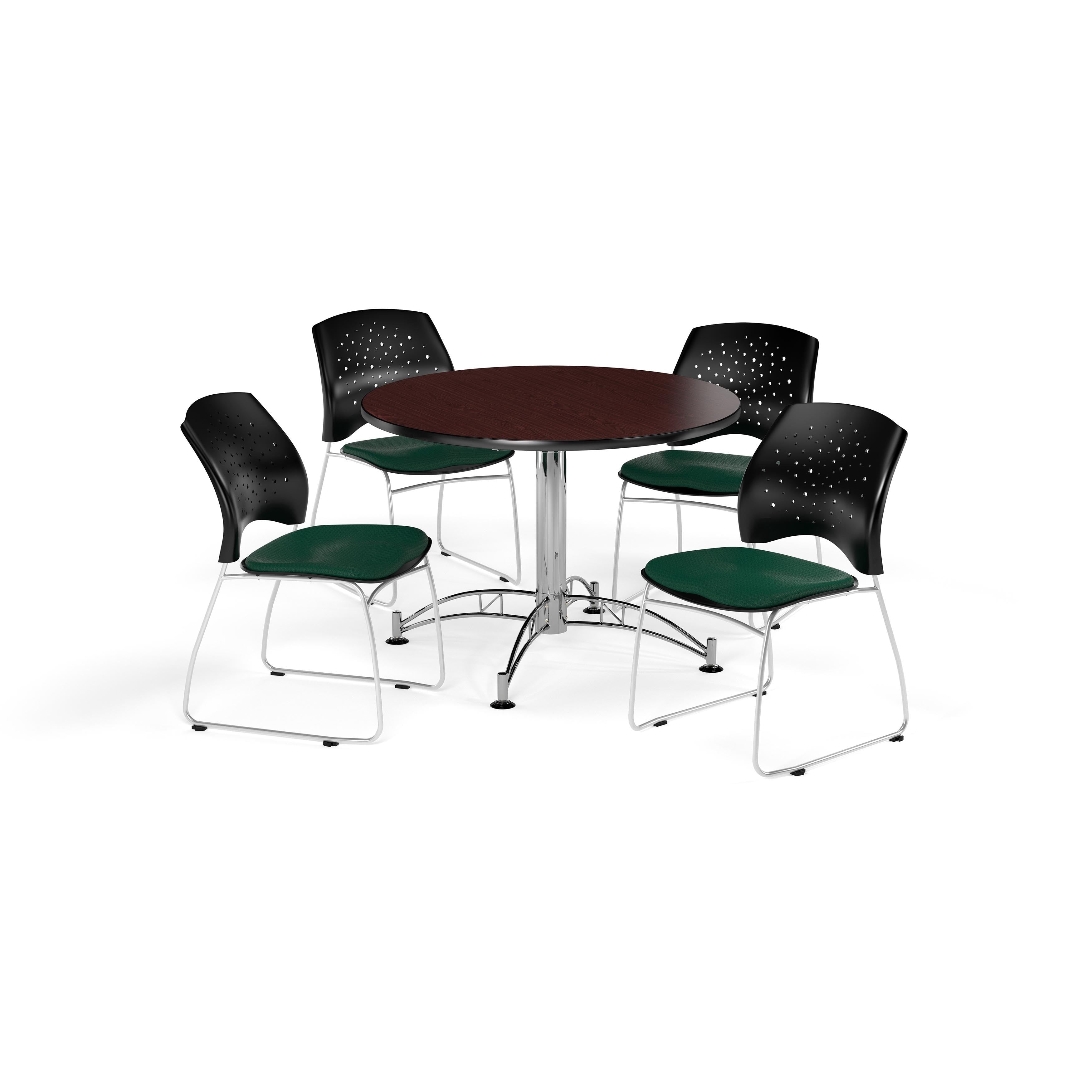 OFM Round Table 4 Fabric Stars Series Stack Chairs, Mahogany Finish with Chrome-Plated Steel Base and Lavender Seats, 42 inch