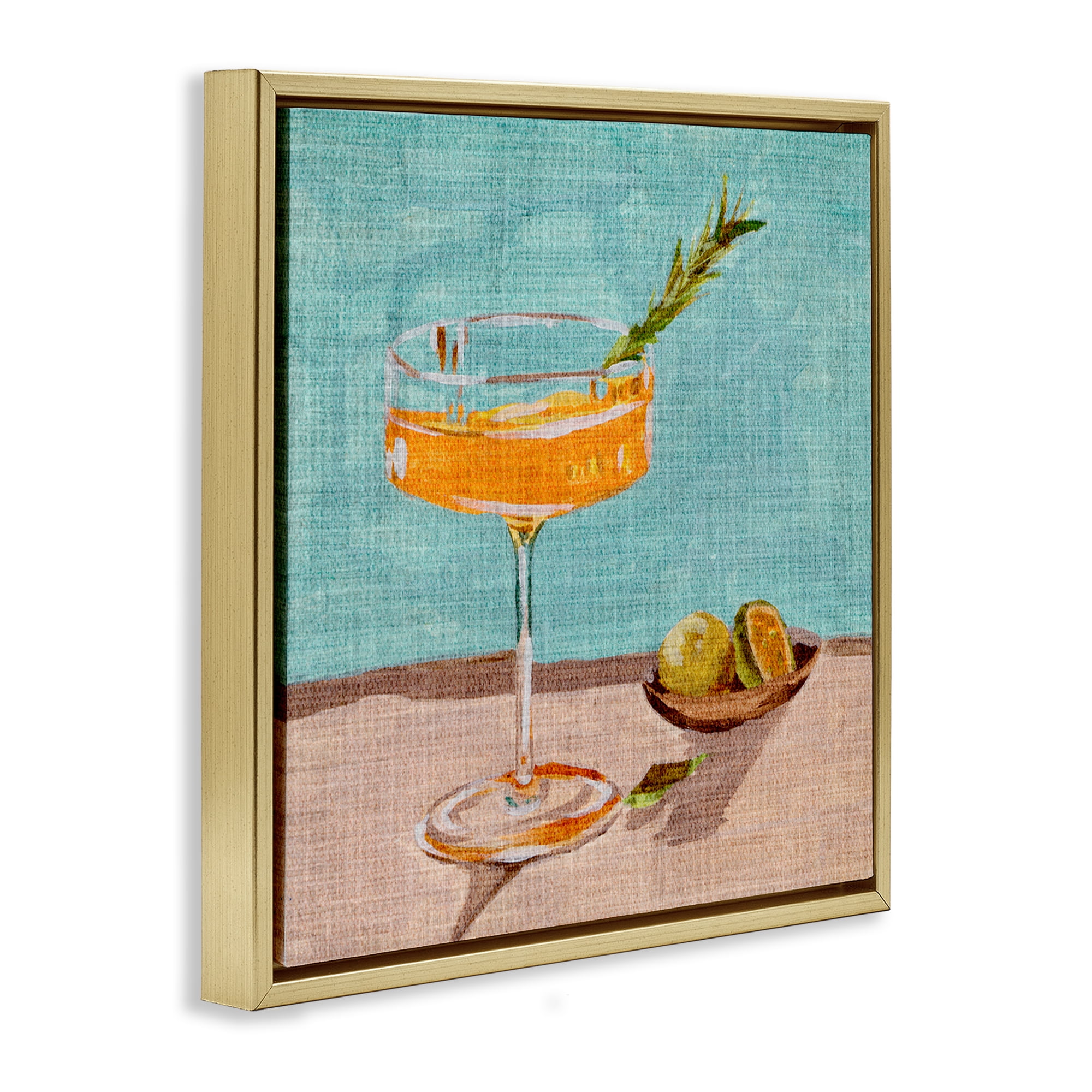 Stupell Industries Bright Cocktail Glass Food & Beverage Painting Gold Floater Framed Canvas Art Print Wall Art, 18 x 18