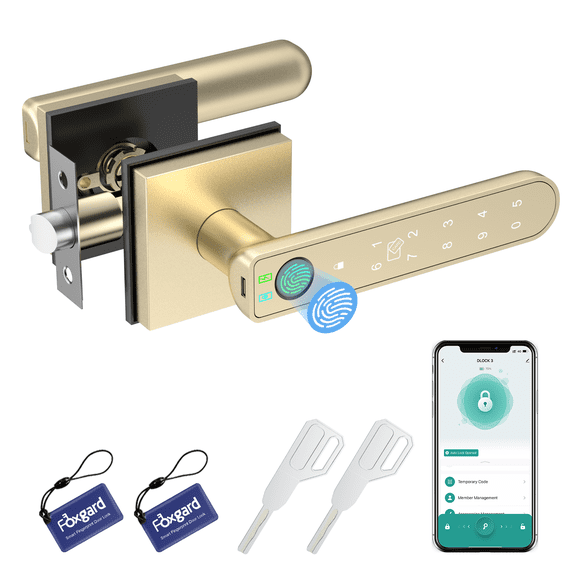Foxgard Gold Fingerprint Door Lock with Keypad and Fingerprint, Keyless Entry Electronic Door Knob for Home, Easy to Install