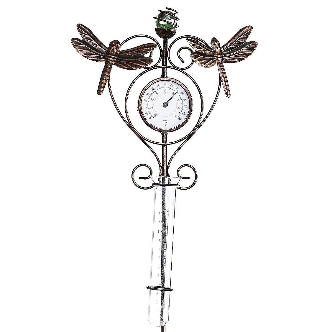 Evergreen Dragonfly Thermometer & Rain Gauge Garden Stake