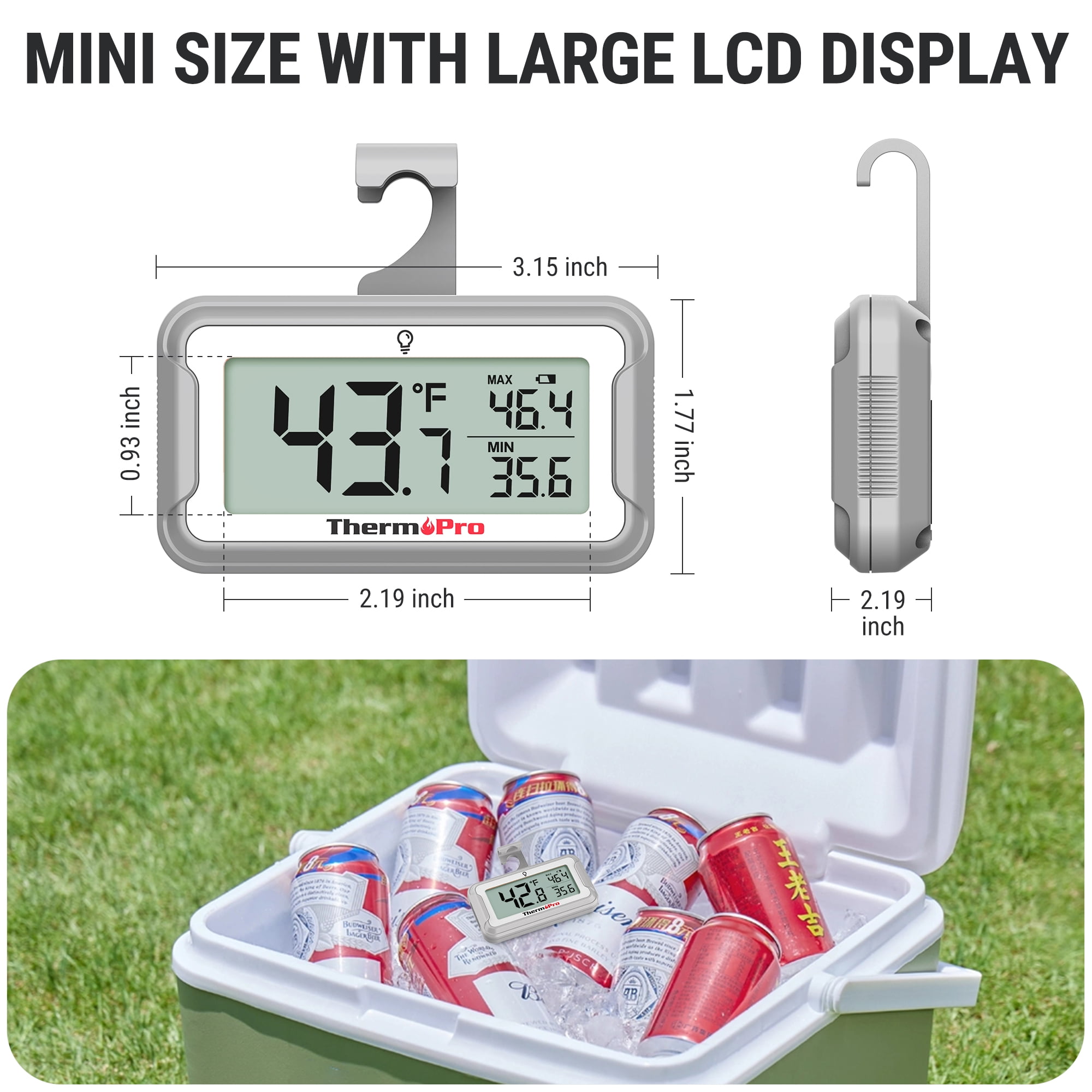ThermoPro TP110W Waterproof Digital Refrigerator Thermometer with Large LCD Display, Magnetic Back for Fridge, Freezer & Cooler