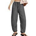thumbnail image 2 of Women's Baggy Wide Leg Palazzo Pants Harem Pants Petite Linen Pants Drawstring Boho Barrel Sweatpants Summer Casual Flowy Breathable Trousers Beach Vacation, Spring Summer Fall, Dark Gray M, 2 of 9