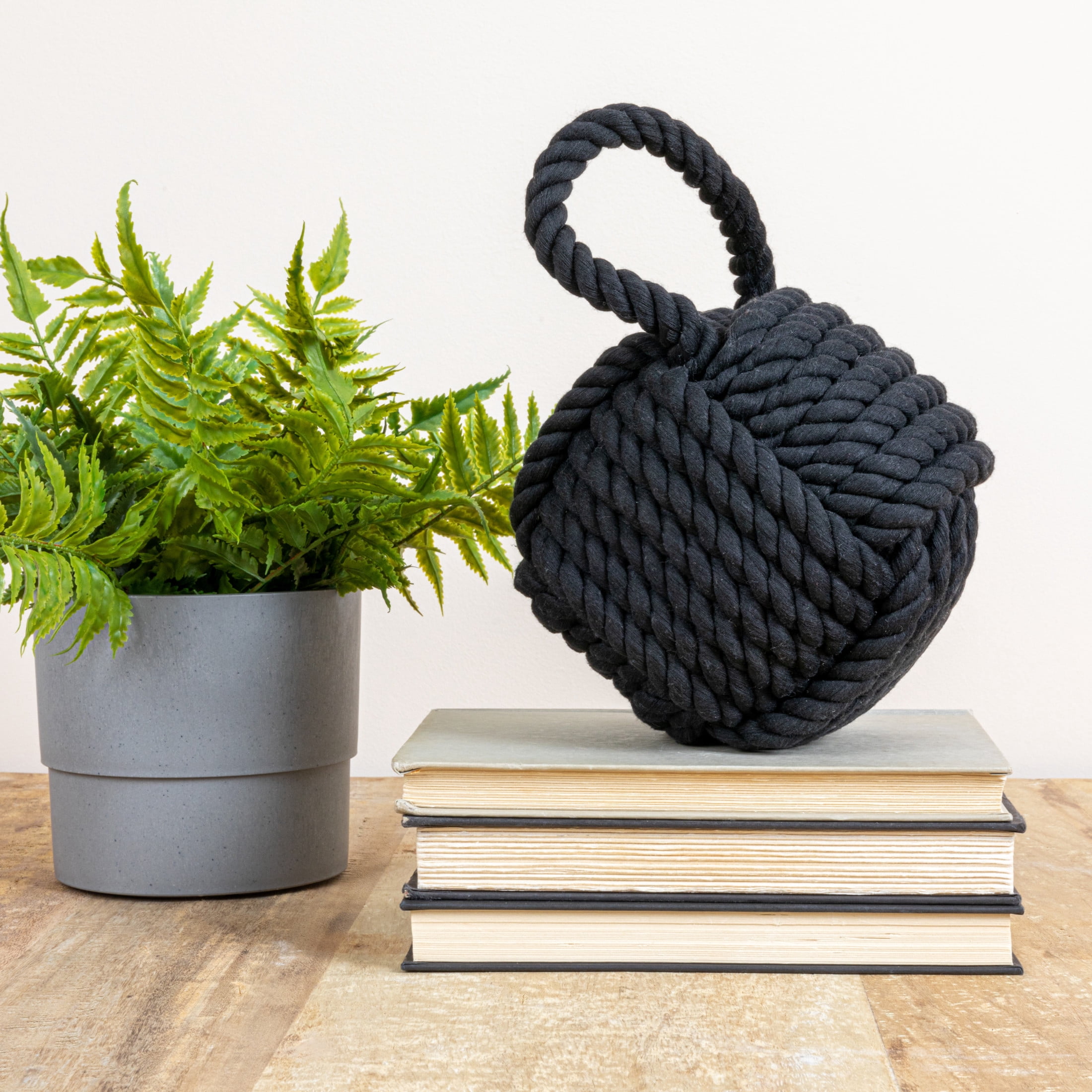 Creative Co-Op Nautical Rope Knot Decorative Cotton Door Stop, Black
