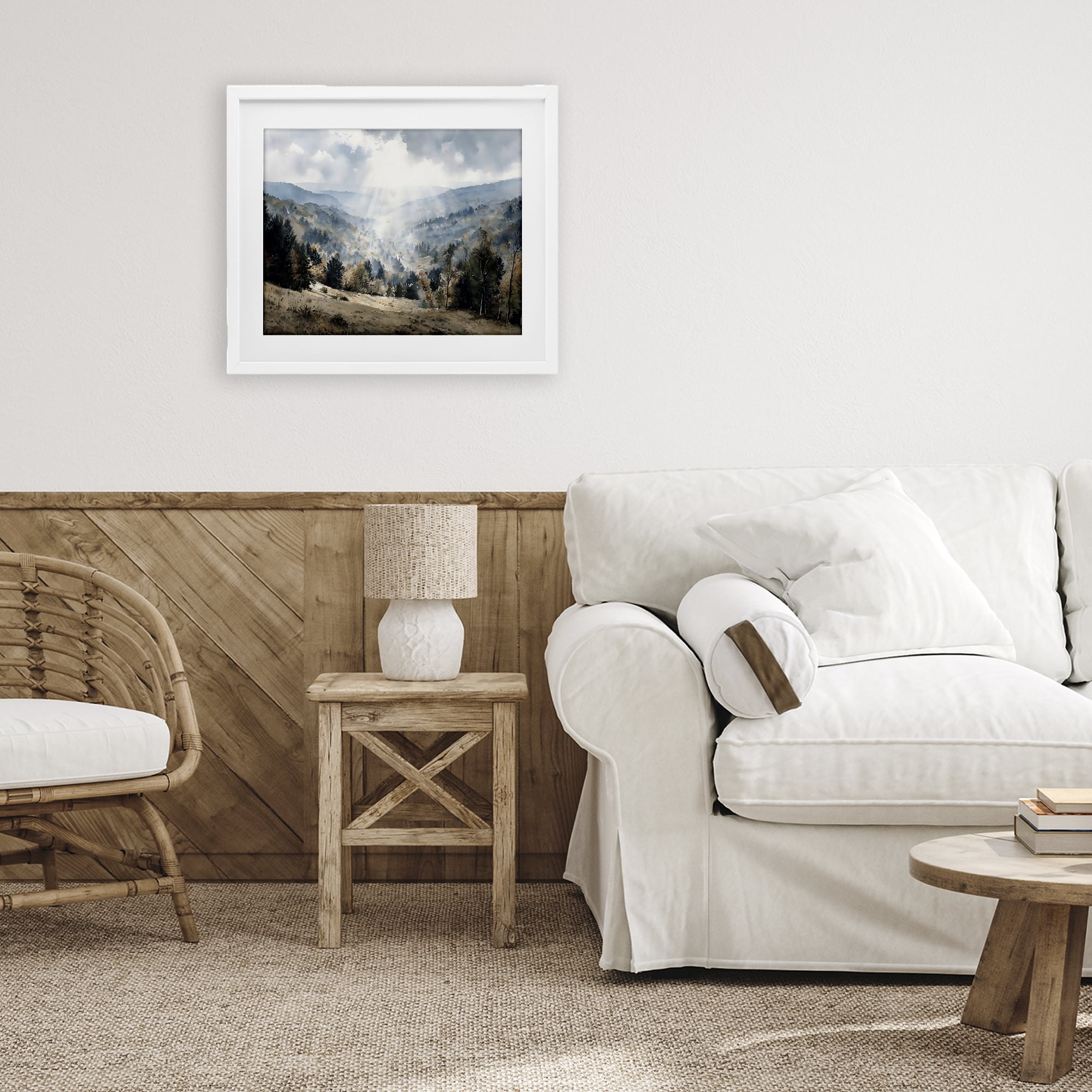 Stupell Industries Sunlit Fall Valley Beams White Framed Print Under Glass, design by Franklyn Gregory