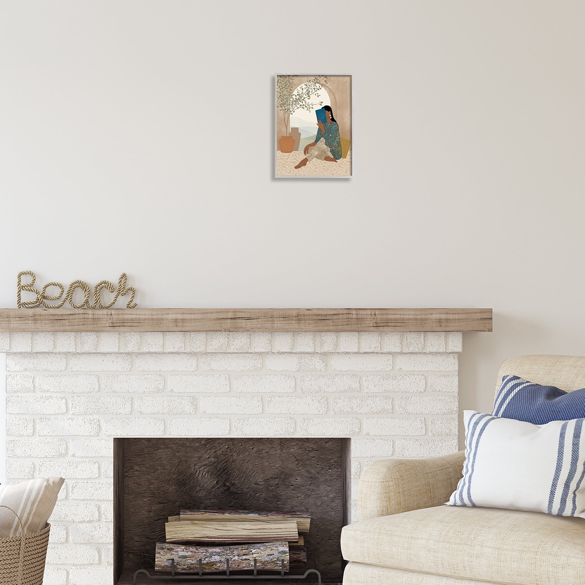 Stupell Industries Boho Woman Reading Botanical & Floral Painting Gray Framed Art Print Wall Art, 11 x 14