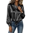 thumbnail image 2 of APEXFWDT Women's Long Sleeve Satin Dress Shirt Elegant Bow Tie Blouse Work Business Casual Office Shirt,XXXL,Black, 2 of 8
