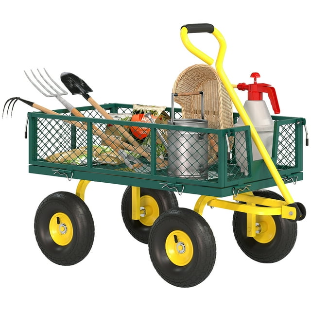 Outsunny Garden Cart with Removable Sides to Convert into Flatbed, Green