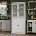 thumbnail image 3 of Palace Imports 100% Solid Wood 32" Pantry Cabinet with Solid, Frosted Glass Doors and Adjustable Shelves, White, 3 of 5