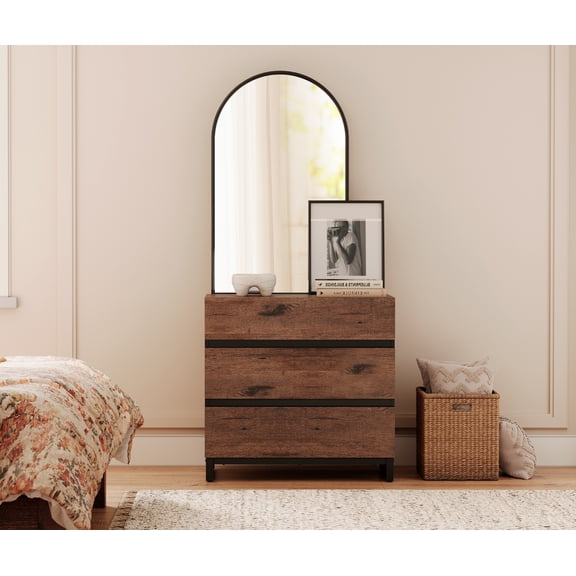 WAMPAT Modern Wood Dresser with 3 Drawers,Chest of Drawers with Metal Base,Closet Storage Organizer and Storage for Bedroom, Living Room, Brown