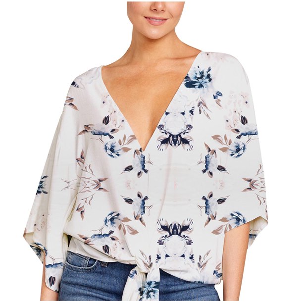 Mujeres Pantalones Cortos, Estampado Cuello en V Manga Corta Suelta de Ajuste Casual Top Hecho de Poliéster Ligero para el Uso Diario de Verano, Chaquetas Cortas para Mujeres