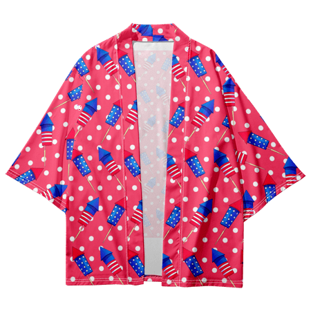 

Independence Day Kimono Robe Cloak Special Attractive Attractive Design Beach Cover Shirts for Men for Travel
