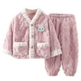 thumbnail image 2 of Kids Girls Boy Winter Flannel Set Long Sleeve Thermal Fleece Lined Top Solid Color Pants 2-Piece Outfit, Warm Homewear for Boys and Girls Pink 9-10 Years, 2 of 5
