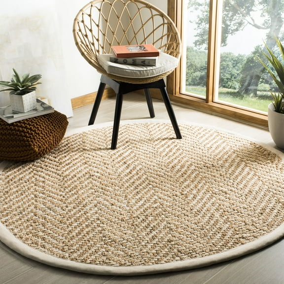 SAFAVIEH Natural Fiber Houston Braided Jute Area Rug, Ivory/Natural, 4' x 4' Round