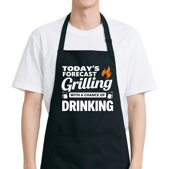 Funny BBQ Apron for Men with 2 Pockets, Adjustable Water-drop Resistant Apron for Grill Cooking, Chef Gift for Men
