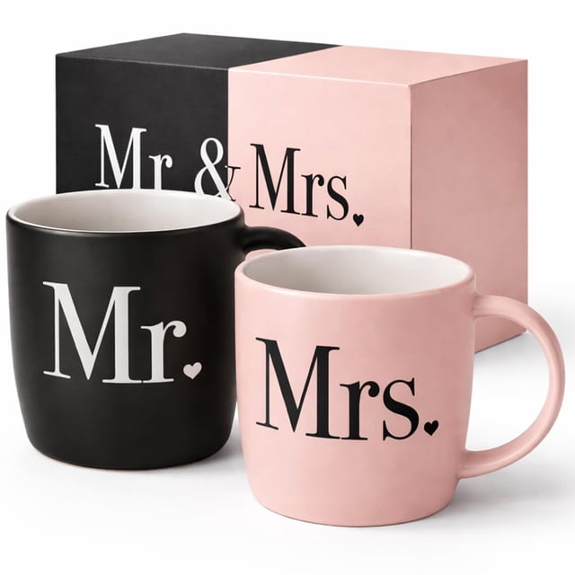 Triple Gifffted Mr and Mrs Coffee Mugs Couples Gifts Ideas for Wedding Anniversary Engagement Valen