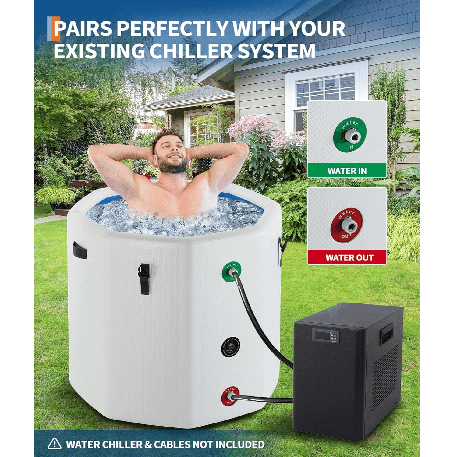 Ice Bath Tub for Athletes,Compatible with Water Chillers, 186-Gallon Inflatable Cold Plunge Tub with Insulated Lid,Portable for Outdoor & Indoor Recovery