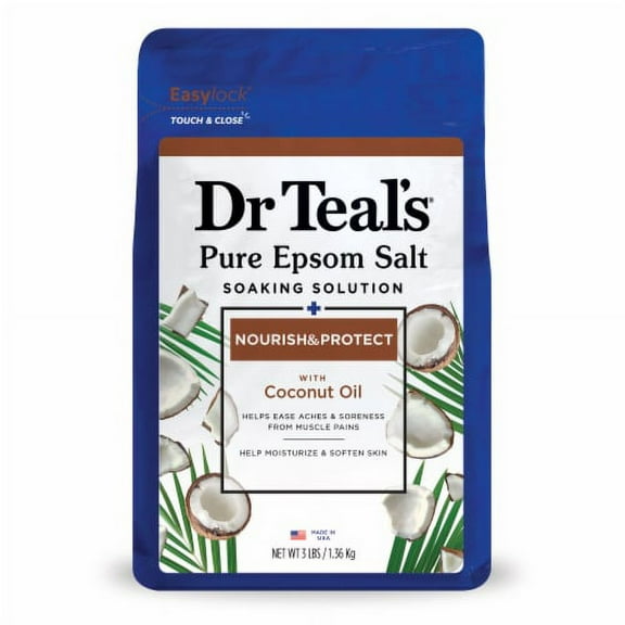 Pack of 2 - Dr Teal's Nourish & Protect Coconut Oil Pure Epsom Salt Soaking Solution 3 lbs