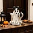 thumbnail image 4 of Halloween Cute Ghost, White Resin Ghost Figurine with Black Sequin Bow & Sparkly Pumpkin, Spooky But Cute Desktop Ornament for Halloween Party Decor, Shelf & Mantel Display, 4 of 5