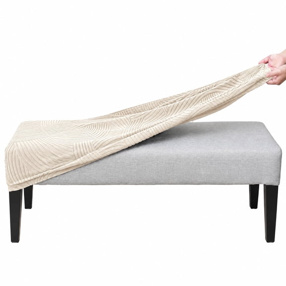 Stretch Bench Cover, Thick Velvet Rectangle Bench Slipcover, Elastic Washable Long Bench Seat Protector for Shoe Bench, Bedroom End of Bed Bench