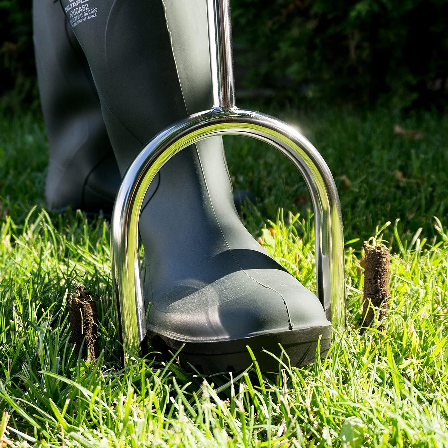 Varomorus Stainless Steel Lawn Plug Aerator, Manual Core Aeration Tool with T-Handle, Dual Coring Tubes, Heavy Duty Tool