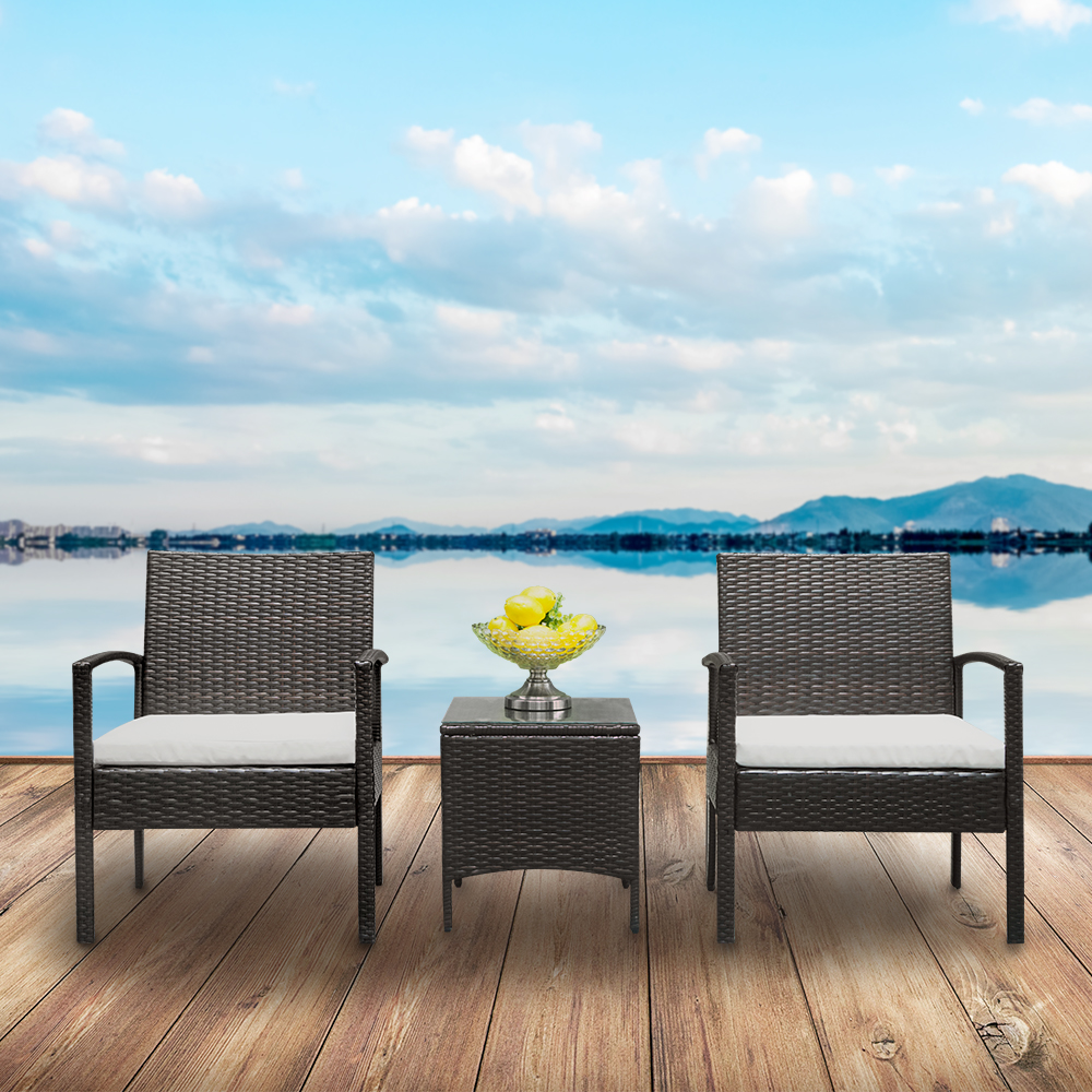 Patio Bistro Set, 3 Piece Bistro Table and Chairs Set, Outdoor Conversation Set with Cushions and Coffee Table, All Weather Wicker Furniture Set for Pool, Yard, Balcony, D5906 - image 3 of 10