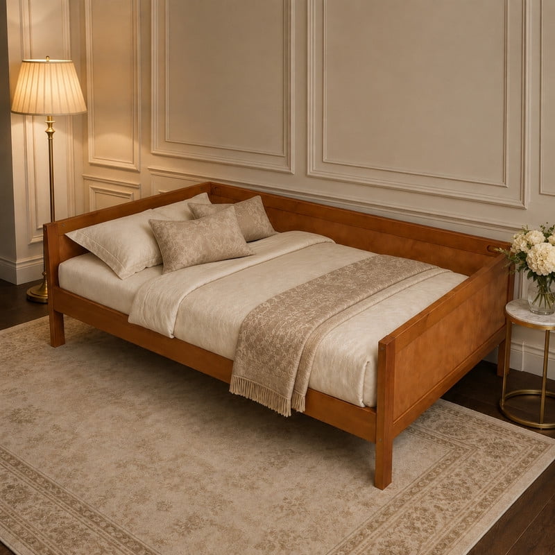 Euroco Wood Twin Size Daybed, Sofa Bed with Slats, No Box Spring Needed, Walnut