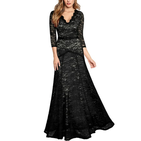 Women's Formal Evening Long Dresses,Vintage Floral Lace Bridesmaid Party Maxi Dresses (Best Black Bridesmaid Dresses)
