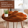 thumbnail image 4 of Burnt Orange Round Tablecloth, Fitted Table Cover with Elastic for 45"-54" Round Tables, Sparkle Gold Stained Floral Flower Art Table Cloth Outdoor Indoor Dinning Party Waterproof Tablecloths, 4 of 7