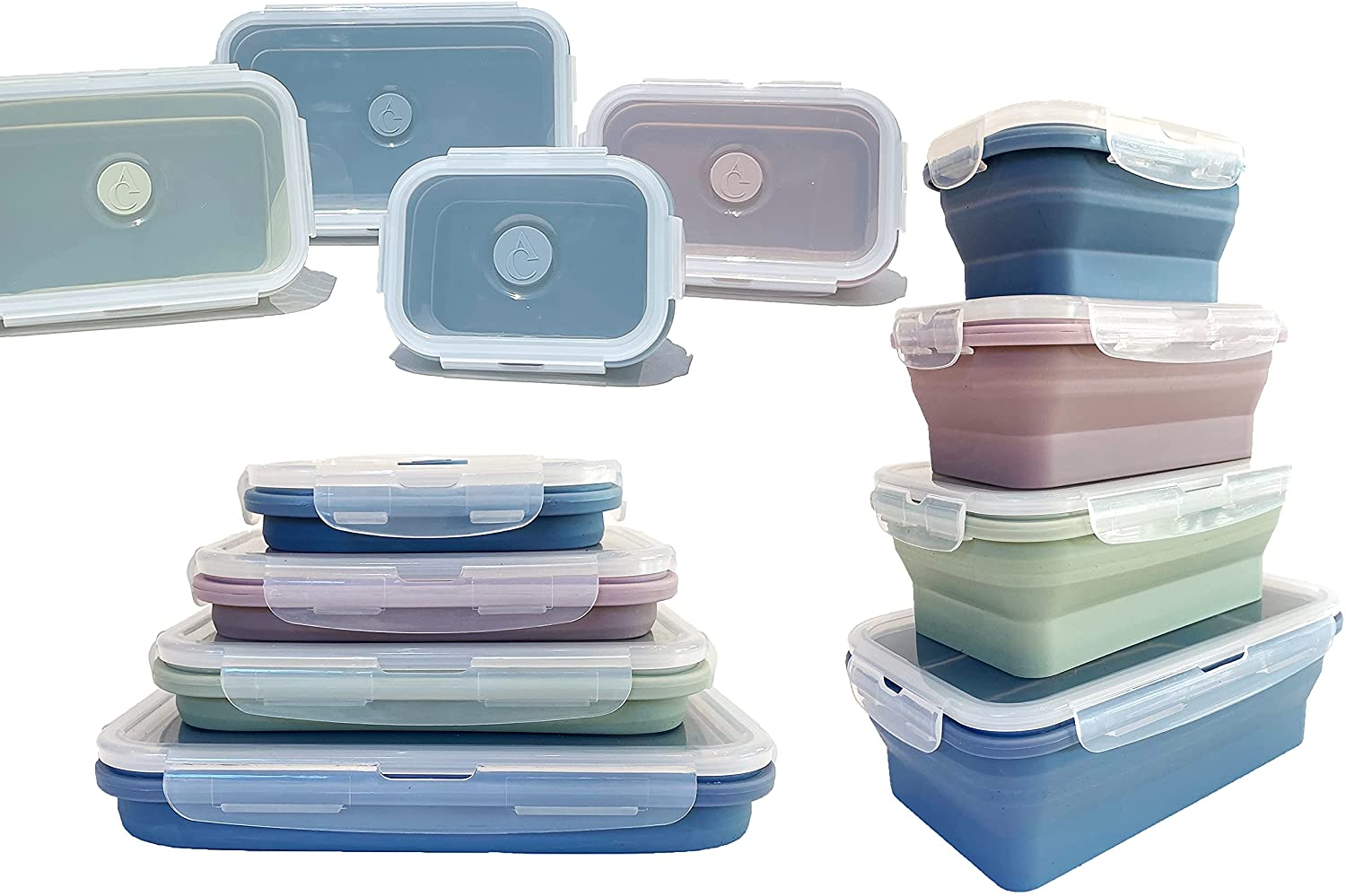 Set of 4 Collapsible Storage Containers Space Saving Food Silicone