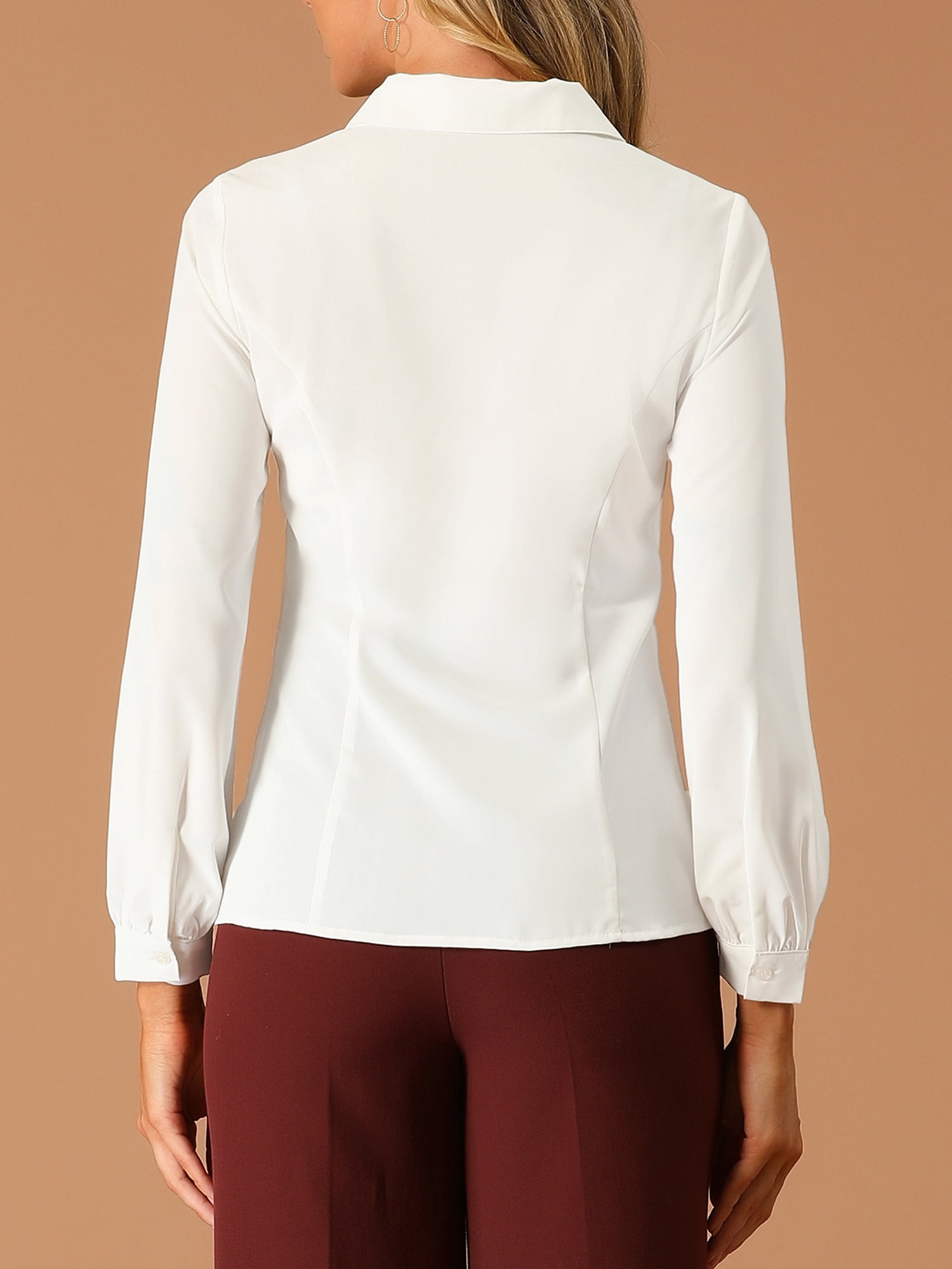 DARING DIVA Women's Peter Pan Collar Long Sleeve Button Down Work Shirts 3XL Cream White