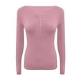 thumbnail image 4 of JGGSPWM Womens Button Up Henley Ribbed Knit Tops Solid Tunic Pullover Slim Fit Tshirt Long Sleeve Blouse V Neck Tee Shirts Pink, 4 of 5