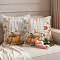 thumbnail image 2 of Vintage Pumpkin Fall Outdoor Waterproof Pillow Covers, Thanksgiving Botanical Leaves Wooden Decorative Square Throw Pillowcase Sofa Cushion Sham for Patio/Couch/Chair, 18"x18" 2 Pack, 2 of 8