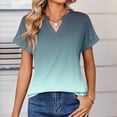 thumbnail image 6 of Qwertyu Summer Blouses for Women Summer Short Sleeve Work Shirts Dressy Casual V Neck Print Tops Cyan 2XL, 6 of 7