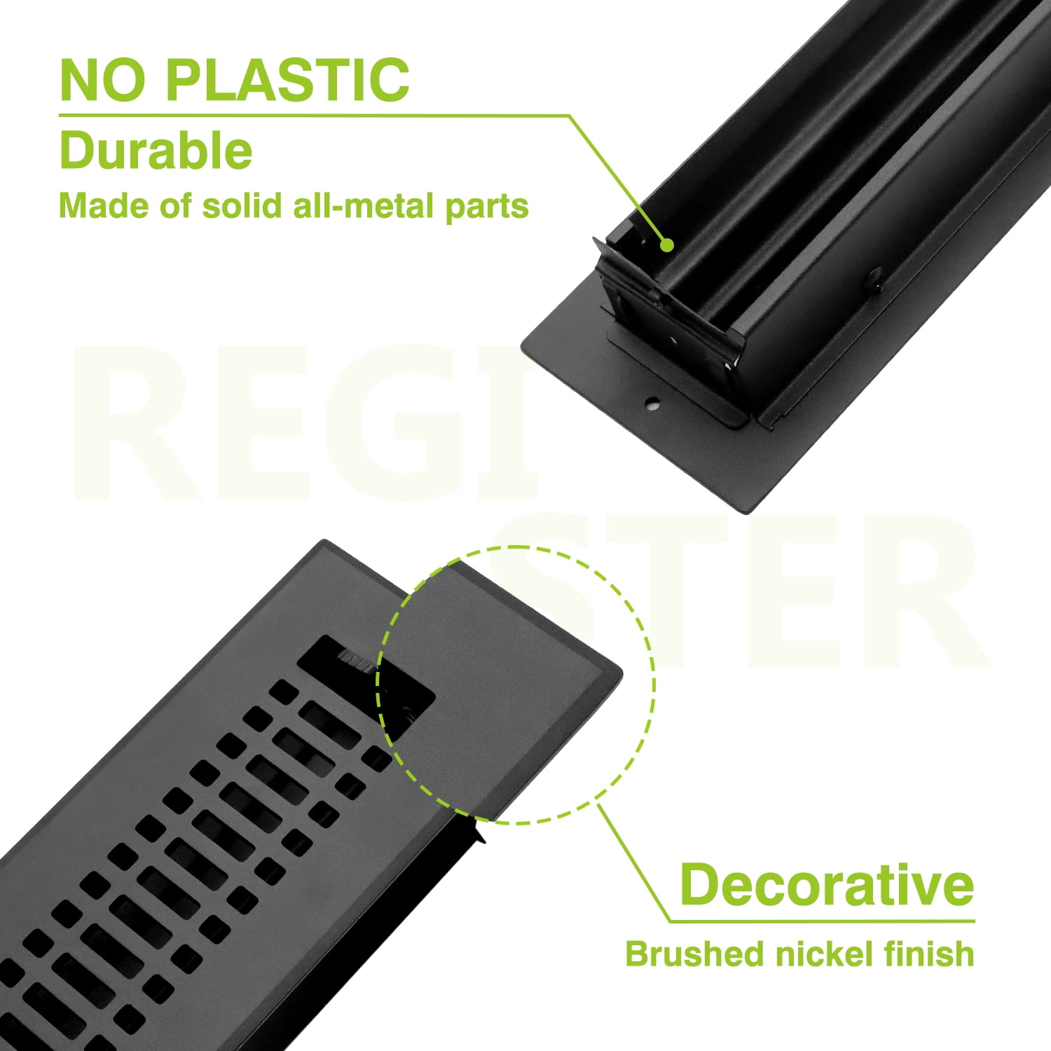 Naiture Louvered Wall Register, Contemporary Style Stainless Steel with Damper or Lever, Duct Size 2" X 12" (Overall Size 3-7/16" X 13-5/8"), Black Finish