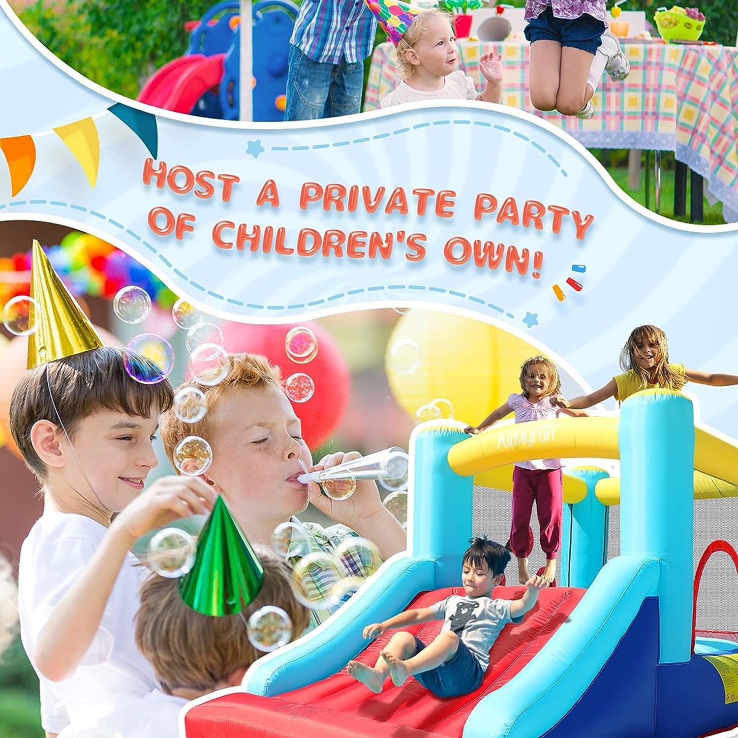 CIPACHO Inflatable Bounce House, Outdoor Inflatable Children's Slide, Jumping Castle with Air Blower, Basketball Hoop, Football Playing