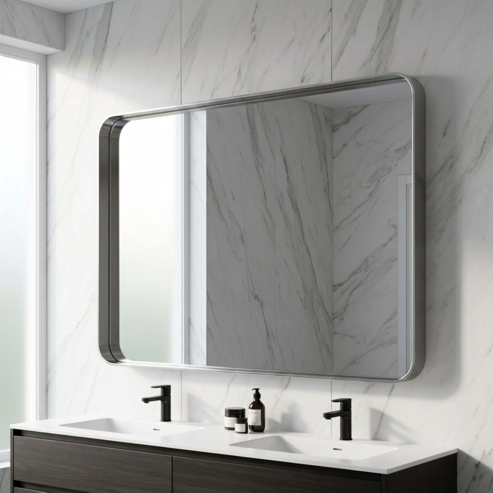 Gleamira 32"x48" Rectangular Bathroom Mirror Vanity Wall Mounted Mirror with Deep Frame, Silver