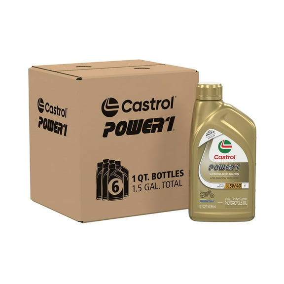 Castrol Power1 4T 5W-40 Huile Synthétique Complète pour Moto, 1 Quart, Lot de 6